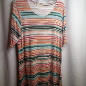 Cupio Dress XL Women Short Sleeve Soft Stretch Stripe Multi-color